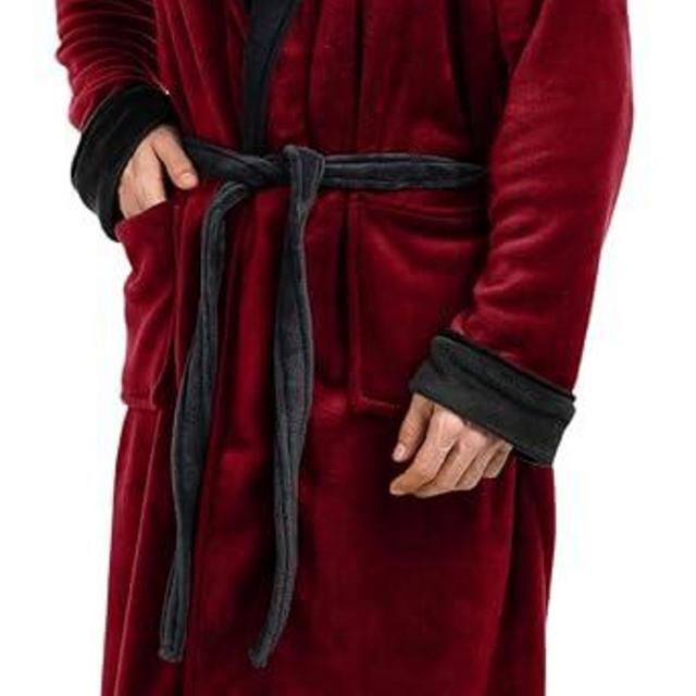NY Threads Luxurious Mens Shawl Collar Fleece Bathrobe Long Spa Robe