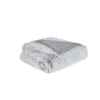 Maddie Shaggy Faux Fur Throw Blanket Gray