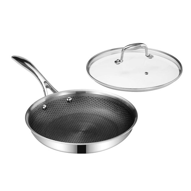 DELUXE Hybrid Ceramic Nonstick 10-Inch Fry Pan with Tempered Glass Lid, Skillet with Stay-Cool Handles, Dishwasher&Oven Safe, PFOA Free Compatible with All Cooktops
