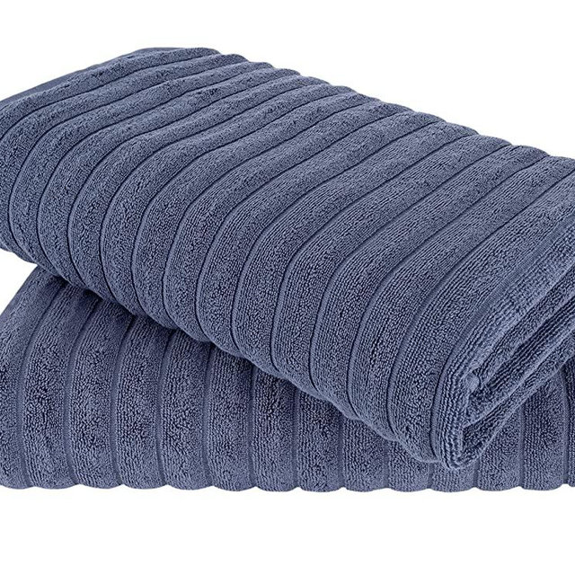 Classic Turkish Towels Premium Cotton Ribbed Bath Sheet - Luxury Turkish Cotton Extra Large 2-Piece Soft Absorbent Bath Sheet Set, 40x65 inches (Blue)