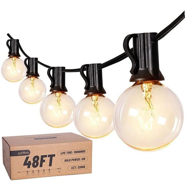 addlon Outdoor String Lights, 48FT G40 Globe Patio Lights, UL Listed Deck Lights, Waterproof Connectable Hanging Lights for Bistro Garden Porch Party Tents