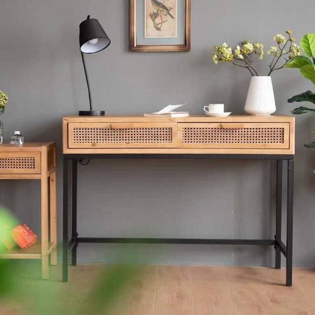 COZAYH Rustic Console Table with 2 Drawers Entryway Hallway Farmhouse Country Style, Cabin-Inspired Natural Finish