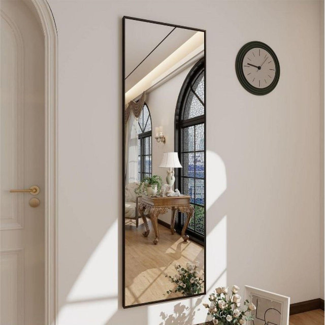HOMLUX Rectangular Wall Mounted, Full Length Door Mirror 16"x50", Black