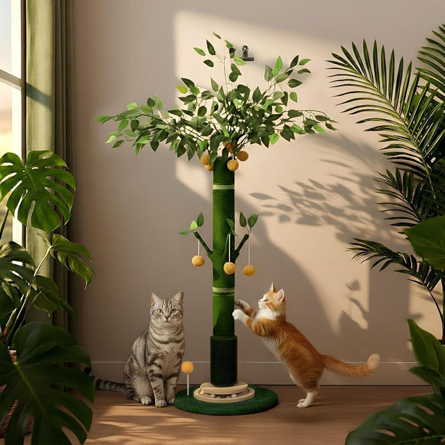 BOLIAN 53" Extra Tall Cat Scratching Post for Large Cats, Heavy Duty Vertical Scratcher with Natural Sisal Rope, Stable Climbing Pole with Hanging Ball for Full Body Stretching
