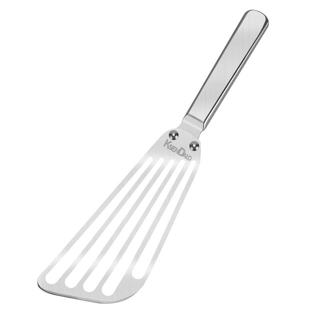 KSENDALO Flexible Fish Spatula Stainless Steel -Slotted Thin Egg Flipper with Riveted Handle, Angled Blade & Hollow Grip, Metal Turner for Cooking Fish Egg Pancakes (1 pack)