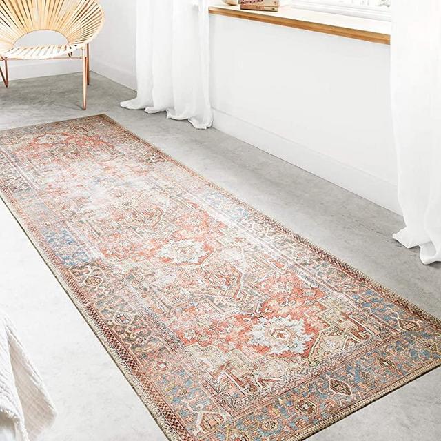 Loloi Loren Collection Vintage Printed Persian Area Rug 2'-6" x 7'-6" Runner Terracotta/Sky