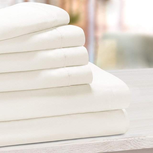 1000 Thread Count Luxury Solid Deep Pocket Cotton Blend Bed Sheet Set, California King, Ivory - Blue Nile Mills