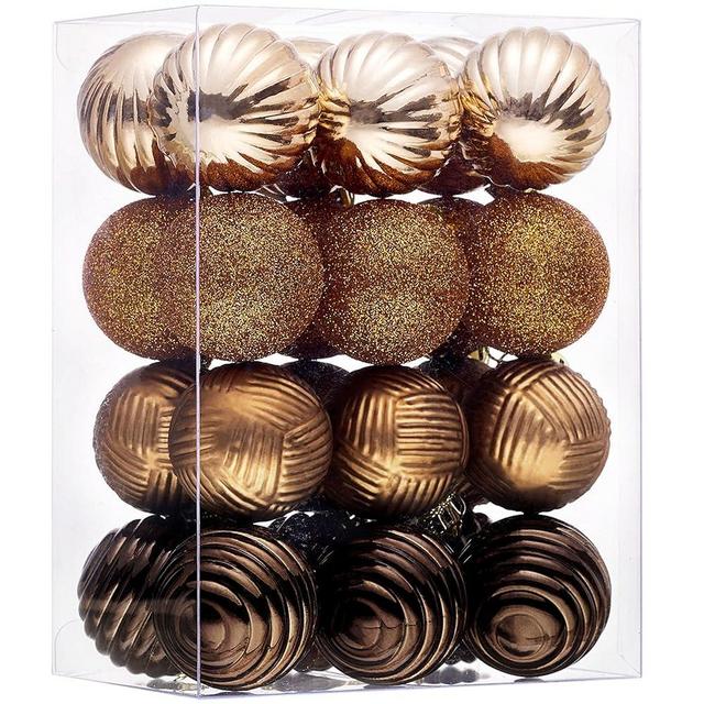 Valery Madelyn 1.6" Christmas Ornaments Tree Decorations for Fall Halloween Decor, 24ct Bronze Copper Gold Shatterproof Christmas Ball Ornament Set, Hanging Ornament Bulk for Xmas Holiday Party Decor