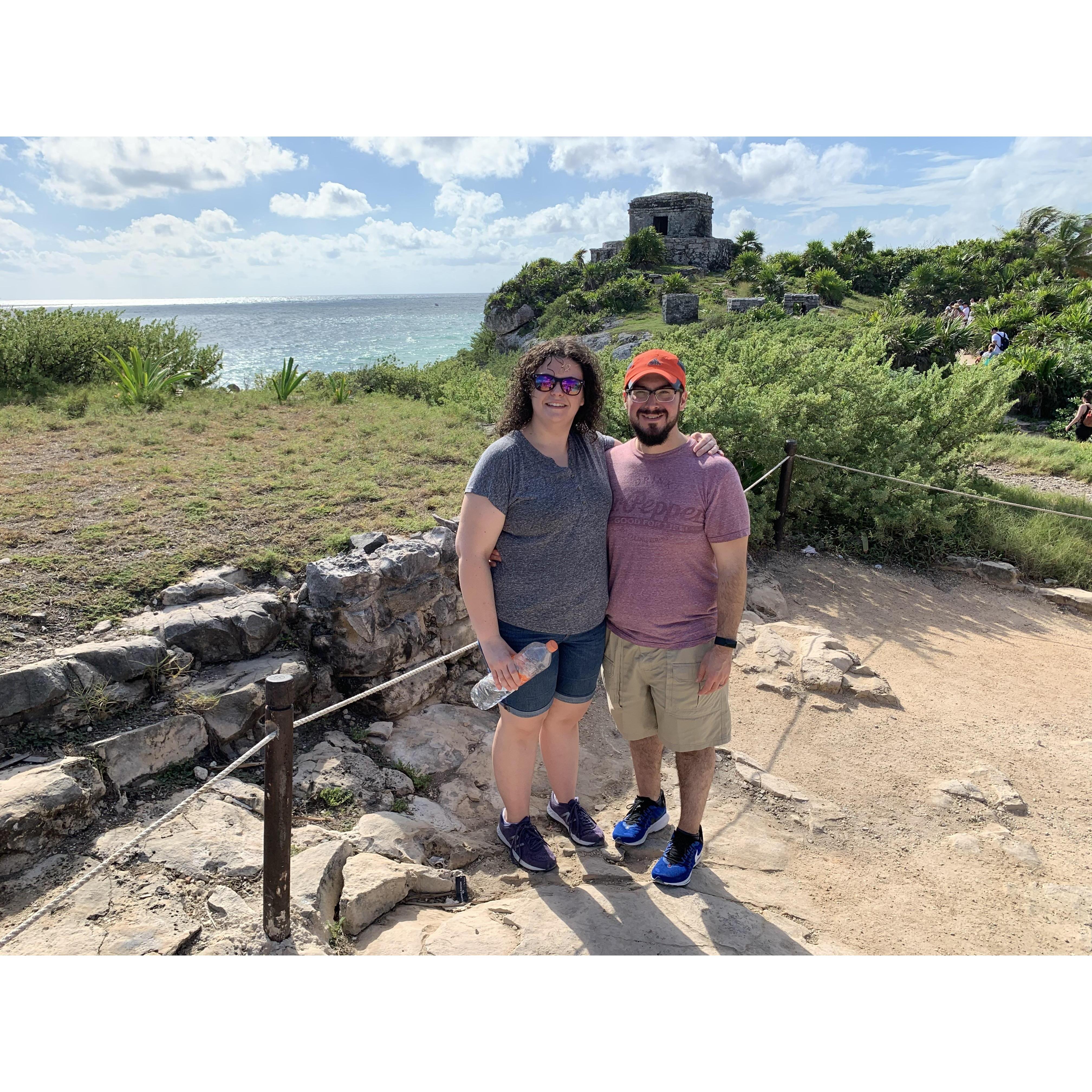 On our honeymoon, at the Tulum ruins in Mexico