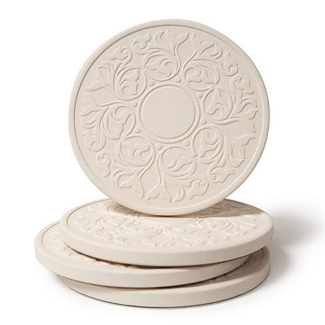 CoasterStone Absorbent Stone Coasters, “Victorian Lace Set of 4, White