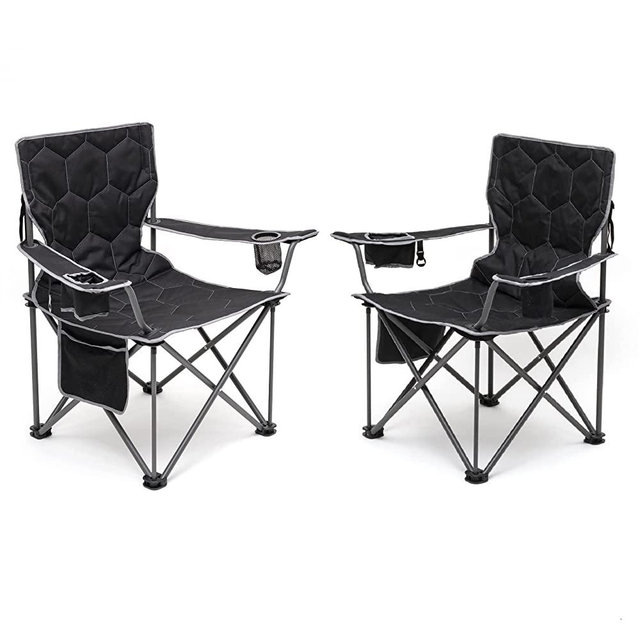 SUNNYFEEL XL Oversized Camping Chair, Folding Camp Chairs for Adults Heavy Duty Big Tall 500 LBS, Padded Portable Quad Arm Lawn Chair with Pocket for Outdoor/Picnic/Beach/Sports (Black-2set)