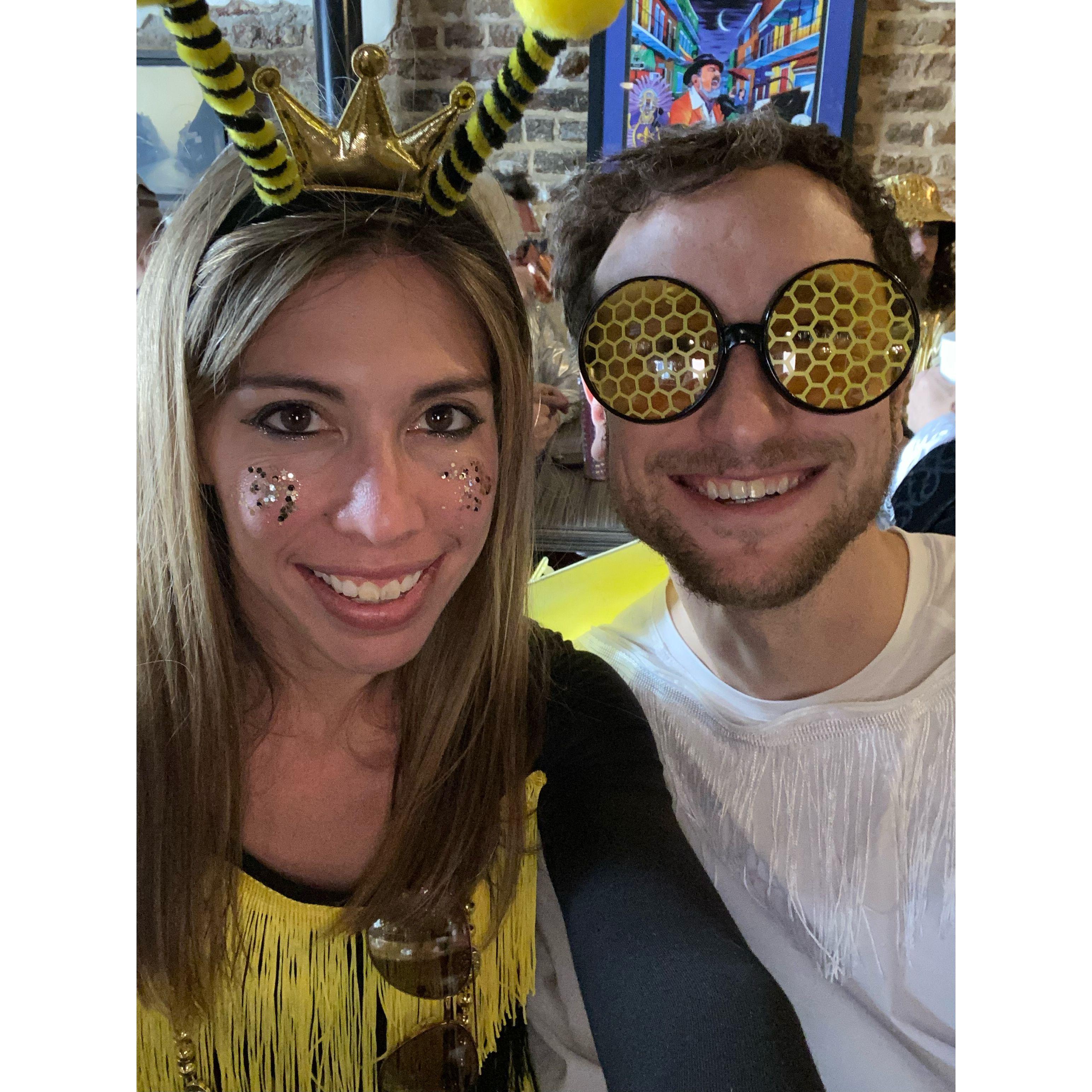 A bee and her keeper on Fat Tuesday