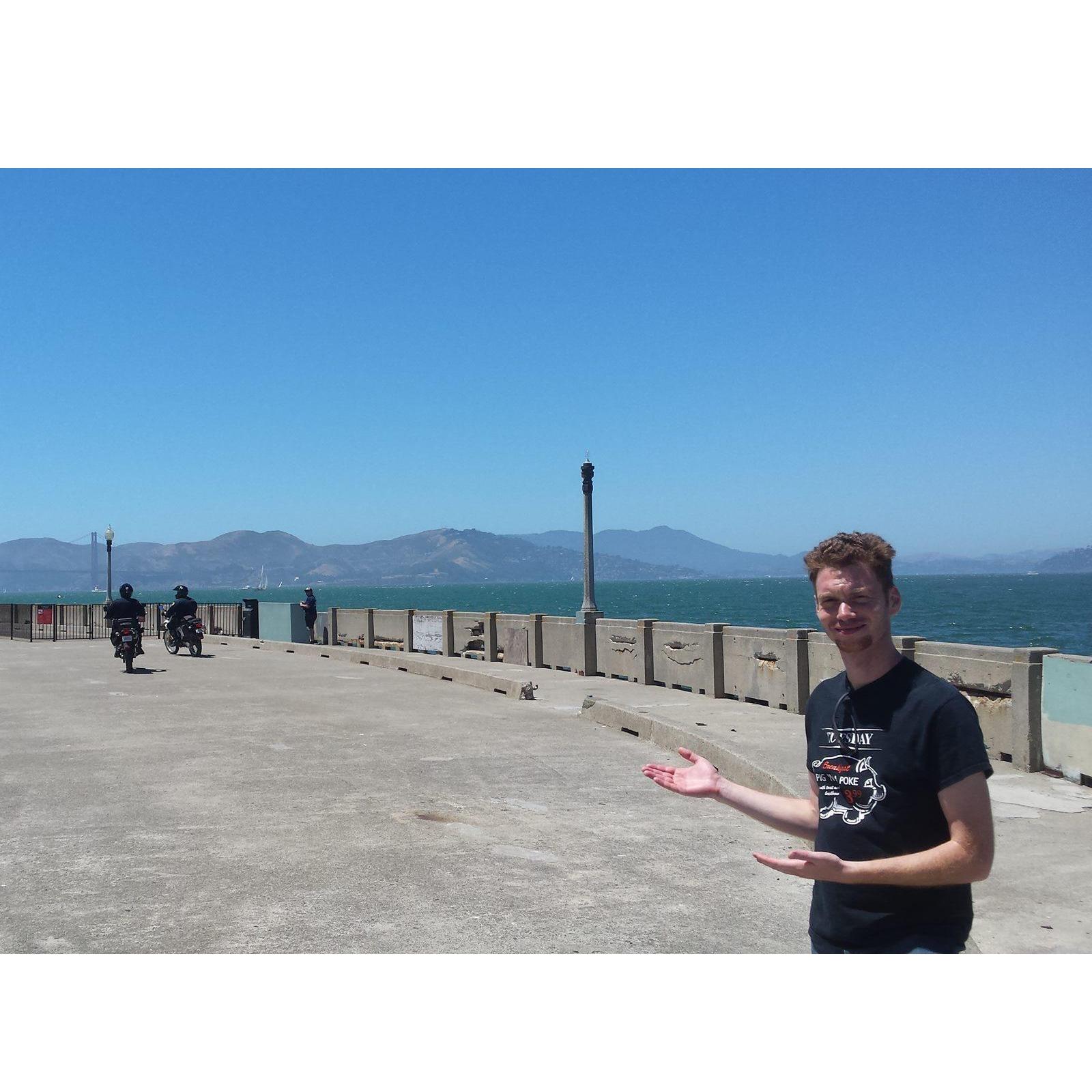 The Golden Gate Bridge is way out in the distance.