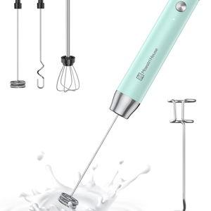 Maestri House Rechargeable Milk Frother with 3 Heads, LunaFro AS Handheld Electric Foam Maker Waterproof Detachable Stainless Steel Whisk Drink Mixer Foamer with Stand for Lattes, Cappuccino, Egg