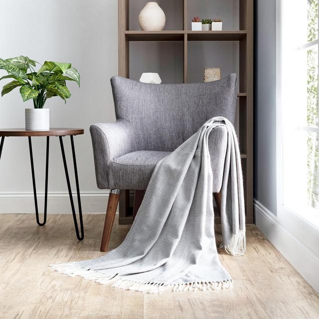 Soft Herringbone Throw Blanket With Fringe 50" X 60" - Becky Cameron, Gray