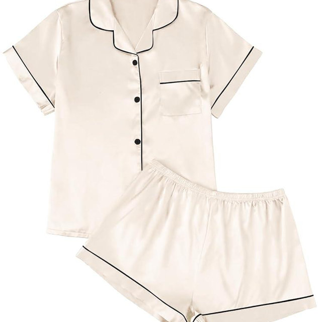 LILLUSORY Silk Satin Pajama Set for Women 2 Piece Lounge Pjs Shorts Matching Summer Sleepwear Button Down Shirt Shorts