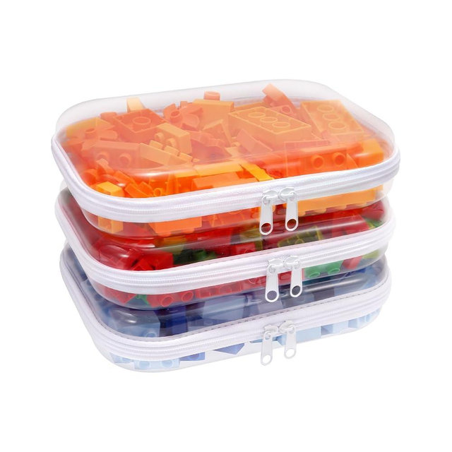 SXS LACONIC Clear Hard Plastic Zipper Case,Transparent Double Zippers Hard Pouch with 3pcs,Portable Travel Organizer Bin for Toy Storage