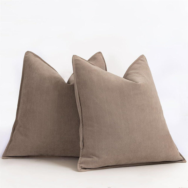 ZWJD Khaki Pillow Covers 26x26 Set of 2 Chenille Pillow Covers with Elegant Design Soft and Luxurious Decorative Throw Pillows for Couch, Bed, and Home Decor