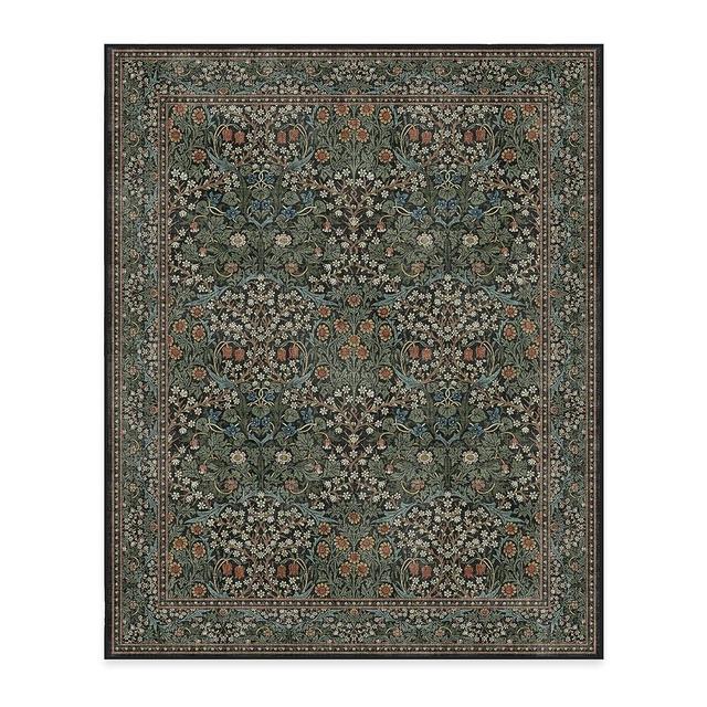 RUGGABLE x Morris & Co Washable Rug - Perfect Bohemian Area Rug for Living Room Bedroom Kitchen - Non-Slip, Child Friendly, Stain & Water Resistant - Blackthorn Forest Green 8'x10' (Standard Pad)