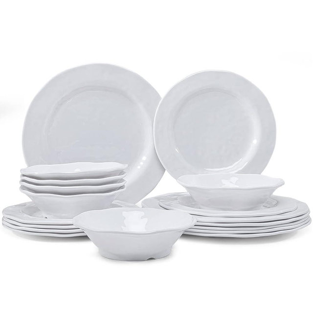LEHAHA Basic White Melamine Dinnerware Sets, 18 Piece melamine dishes set, Service for 6, Plates and Bowls Sets Great for Indoor and Outdoor Use, Dishwasher safe…