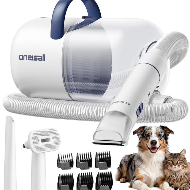 oneisall Dog Grooming Vacuum - 15000Pa Suction, Captures 99% Pet Hair to Reduce Shedding, Dog Grooming Clippers & Quiet Brush (≤59dB) with 4 Accessories, 2L Dust Canister for Home Cleaning
