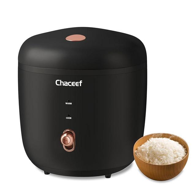 CHACEEF Mini Rice Cooker 2-Cups Uncooked, 1.2L Small Rice Cooker with Non-stick Pot, Mini Rice Maker with One Touch & Keep Warm Function, Food Steamer, Black