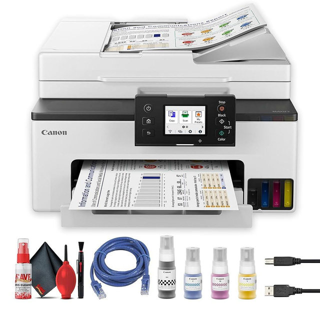 Canon MAXIFY GX2020 Wireless MegaTank All-in-One Color Printer Bundle | Print Copy Scan Fax | for Home Office Small Business High Volume Documents + Cleaning Kit + Ethernet Cable + More (8 Items)