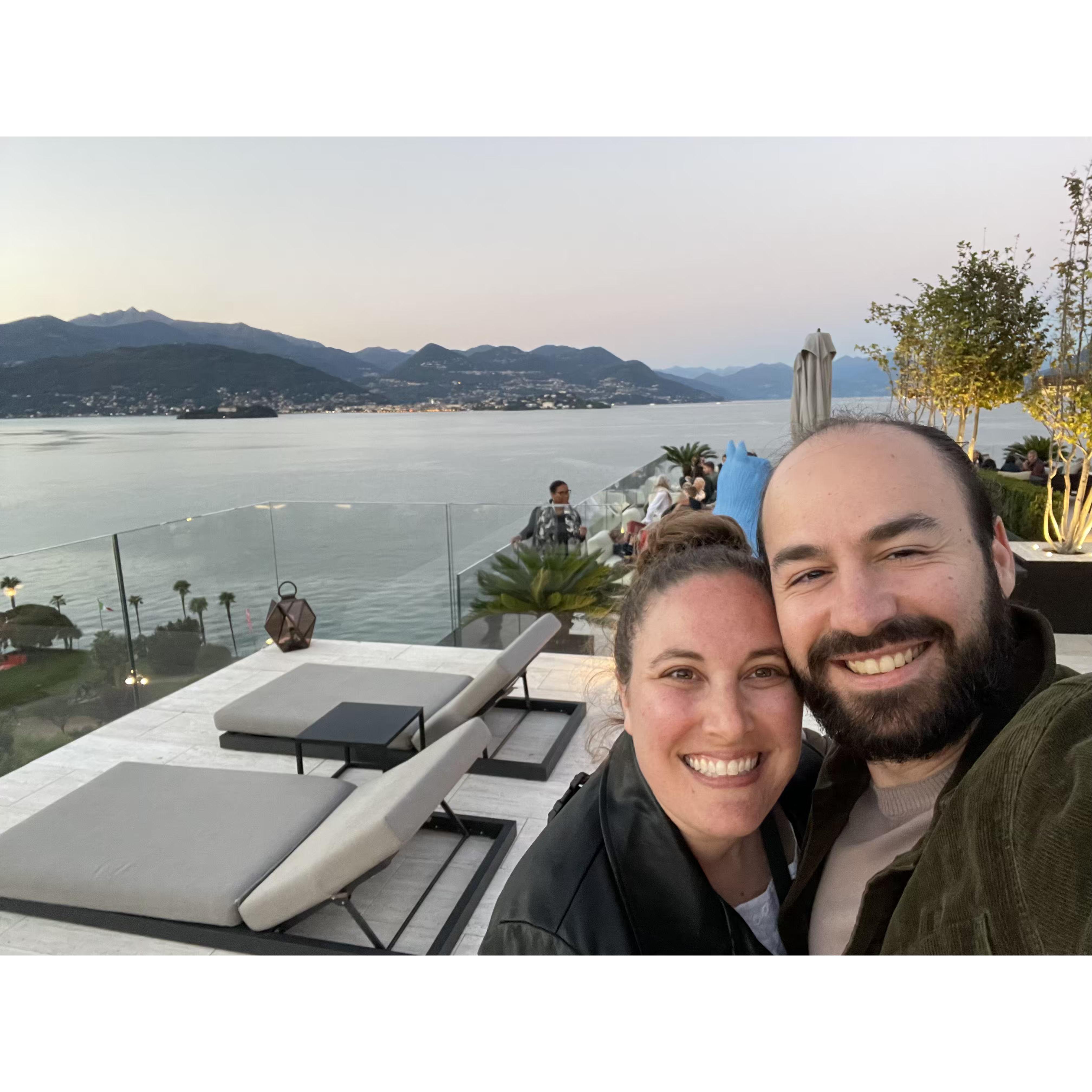 Golden hour rooftop happy hour in Italy.