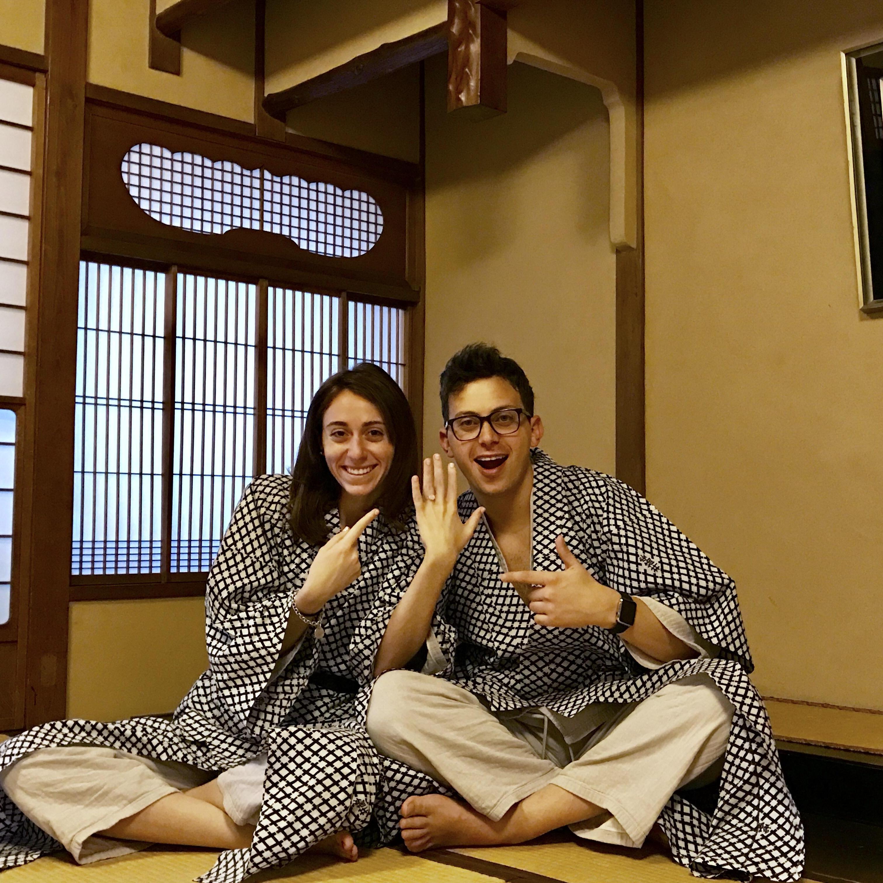 Emily showing off her ring in our Kyoto ryokan