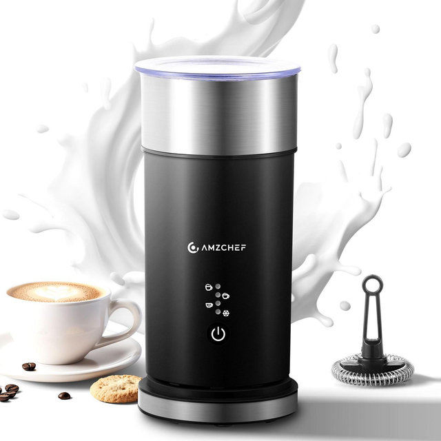 Milk Frother for Barista-Style Coffee, One-Touch Operation with Hot & Cold Froth Settings, Dual Whisk System, Auto Shut-Off & Cool-Touch Exterior