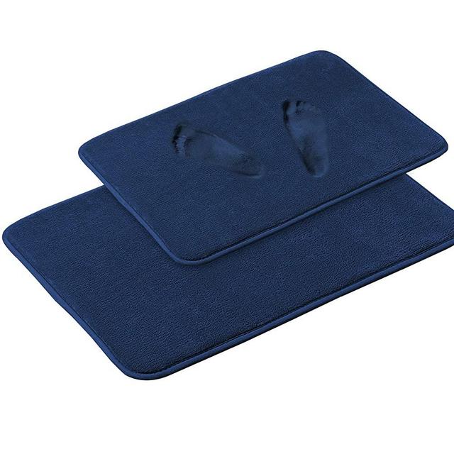 Soft Memory Foam Microfiber Bath Rugs Extra Absorbent Flannel Bath Mats Machine-Washable Bathroom Mat Set, 2 Piece, 20x32/17x24 Inch Navy
