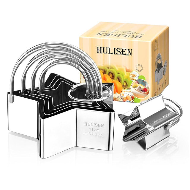 HULISEN Star Cookie Cutter Set (5 Pieces/Set), Stainless Steel Biscuit Cutter with Handle, Professional Baking Tools Set, Gift Packaging (Star Shaped)