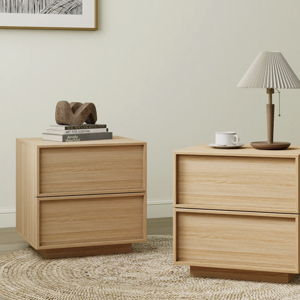 18.9"W Wooden Nightstand with 2 Drawers (Set of 2) - Natural Oak