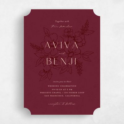 Red Ticket Wedding Invitation - Oriabel Portrait