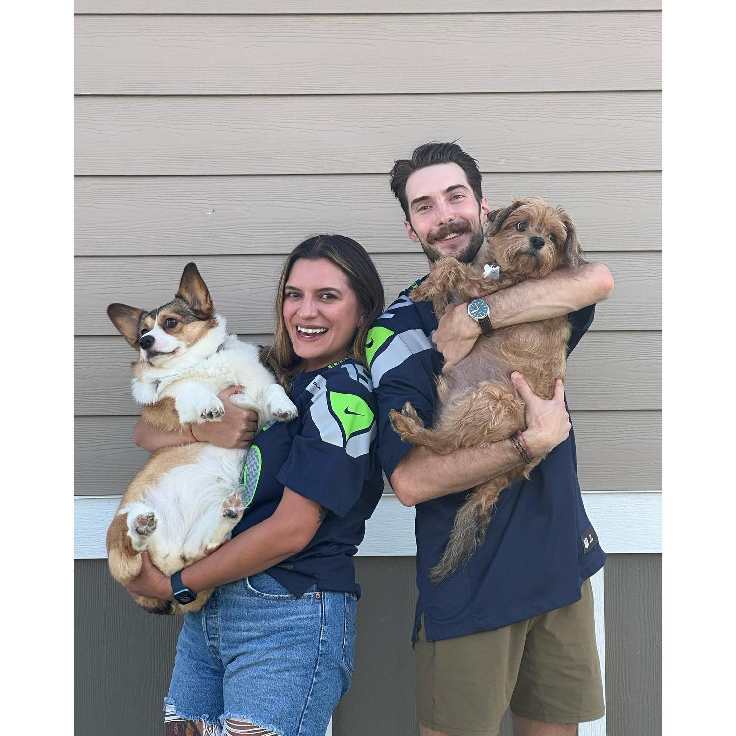 Our Dogs, Ellie and Niko. Go Hawks!