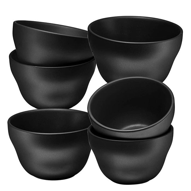 Matte Black Ceramic Dessert Bowls Set - 8 Oz Durable Ceramic Bowls set of 6 Elegant for Ice-cream, Salad, Cereal, Snack, Fruit, Rice & Pudding Microwave Safe Appetizer Bowls