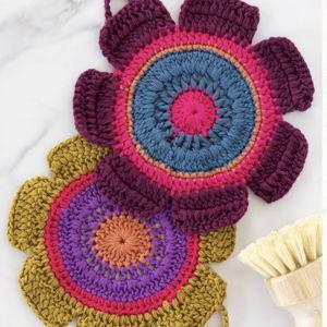 Daisy Crochet Dish Cloths, Set of 2 - Rainbow