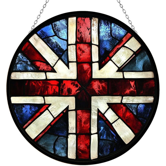 HYPESTYLE England Flag Suncatcher Stained Glass Window Hanging by Clare Donovans for Women Mom Red Birds Sun Catchers Colorful Ornament Bird Lovers Gift Gifts for Women Mom Wife