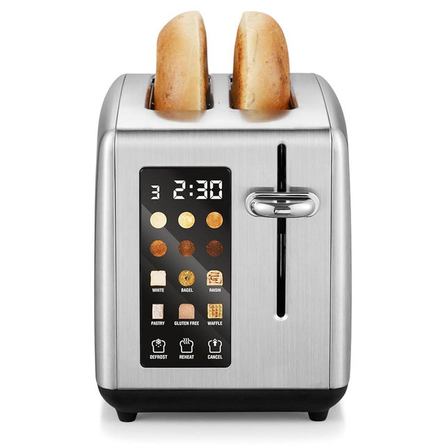 Elite Gourmet ECT2899 LCD Touch Toaster, 2 Extra-Wide Slots, 6 Toast Shades, 6 Preset Menus Including Bagel Waffle Gluten-Free, Defrost Reheat Cancel Functions, Stainless Steel