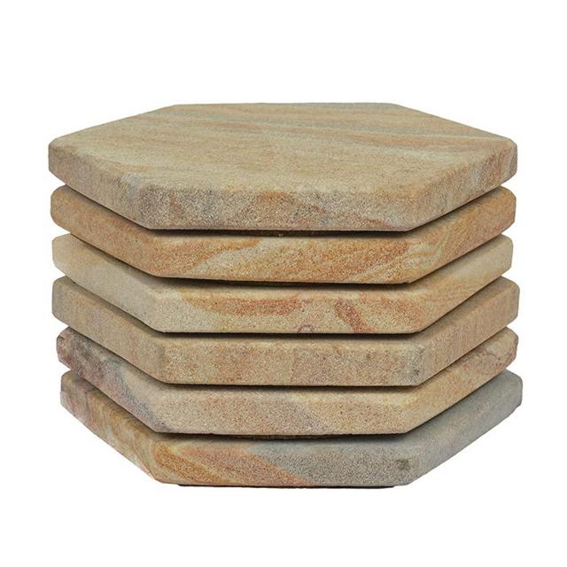 Marbco Sandstone Absorbent Coasters For Drinks 4 Inches in Diameter Multicolor Premium Natural Solid Build Material Sandstone Coasters (6, Hexagon)