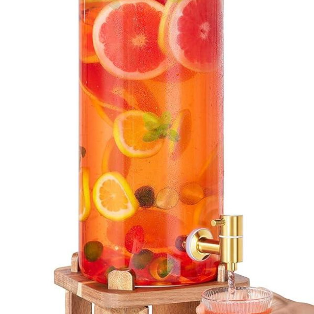 1.8 Gallon Large Drink Dispenser for Parties,Glass Beverage Dispenser with Stand,Water Drink Dispenser with Airtight Valve,Lemonade Dispenser for Fridge,Water, Juice,Punch,Cocktails,Ice Tea & Sun Tea