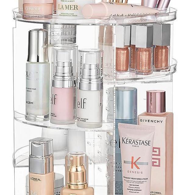 HBlife 360 Rotating Makeup Organizer Adjustable Carousel Large Capacity Revolving Perfume Organizer Skincare Organizers Cosmetic Storage Spinning Holder for Vanity, Clear