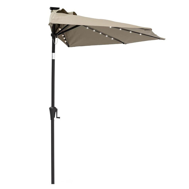C-Hopetree 9 ft Half Round Outdoor Patio Market Wall Umbrella with Solar LED Lights and Tilt