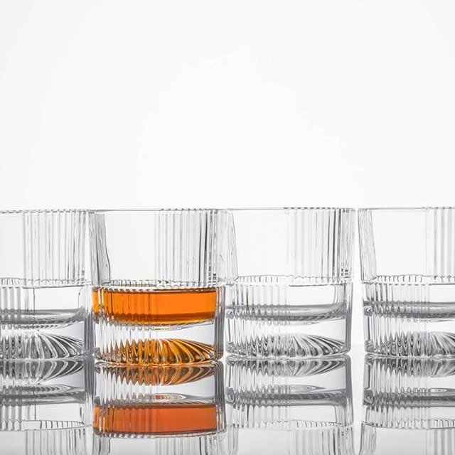 derrison 10oz Old Fashioned Whiskey Glasses Set | Lead-Free Crystal, Heavy Base, Rock Glass with Elegant Tile Design, 4-Piece Set for Scotch & Cocktails