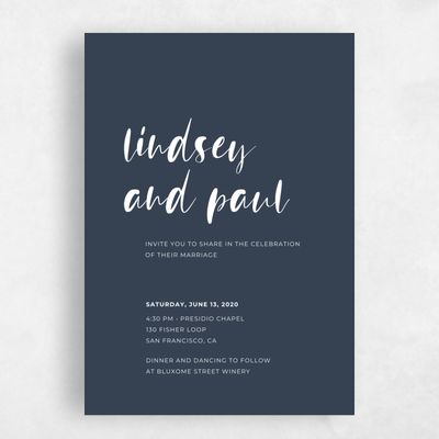 Blue Portrait Wedding Invitation - Lyons Script