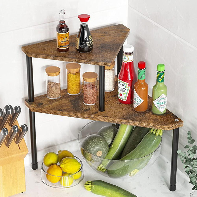 Weenson Kitchen Countertop Organizer Corner Shelf - Kitchen Spice Rack Organization 2 Tier Free-Standing Counter Storage Space Saving Rack for Kitchen, Bathroom, Living Room (Rust Brown)