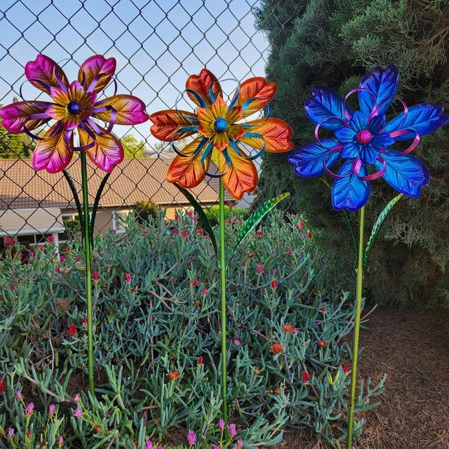 36" H, Iridescent Flower Spinner Stake, Garden Decoration, CHOOSE Color
