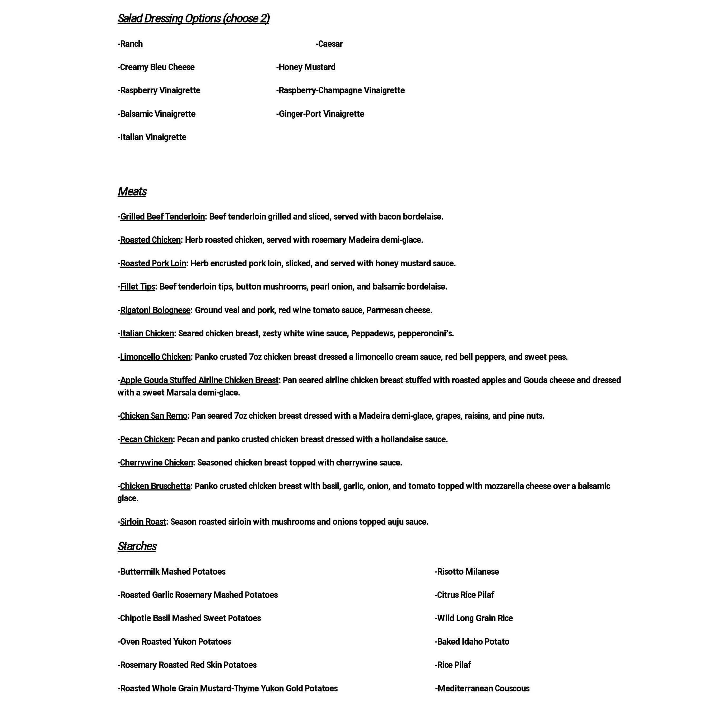 Wedding Menu Page 1