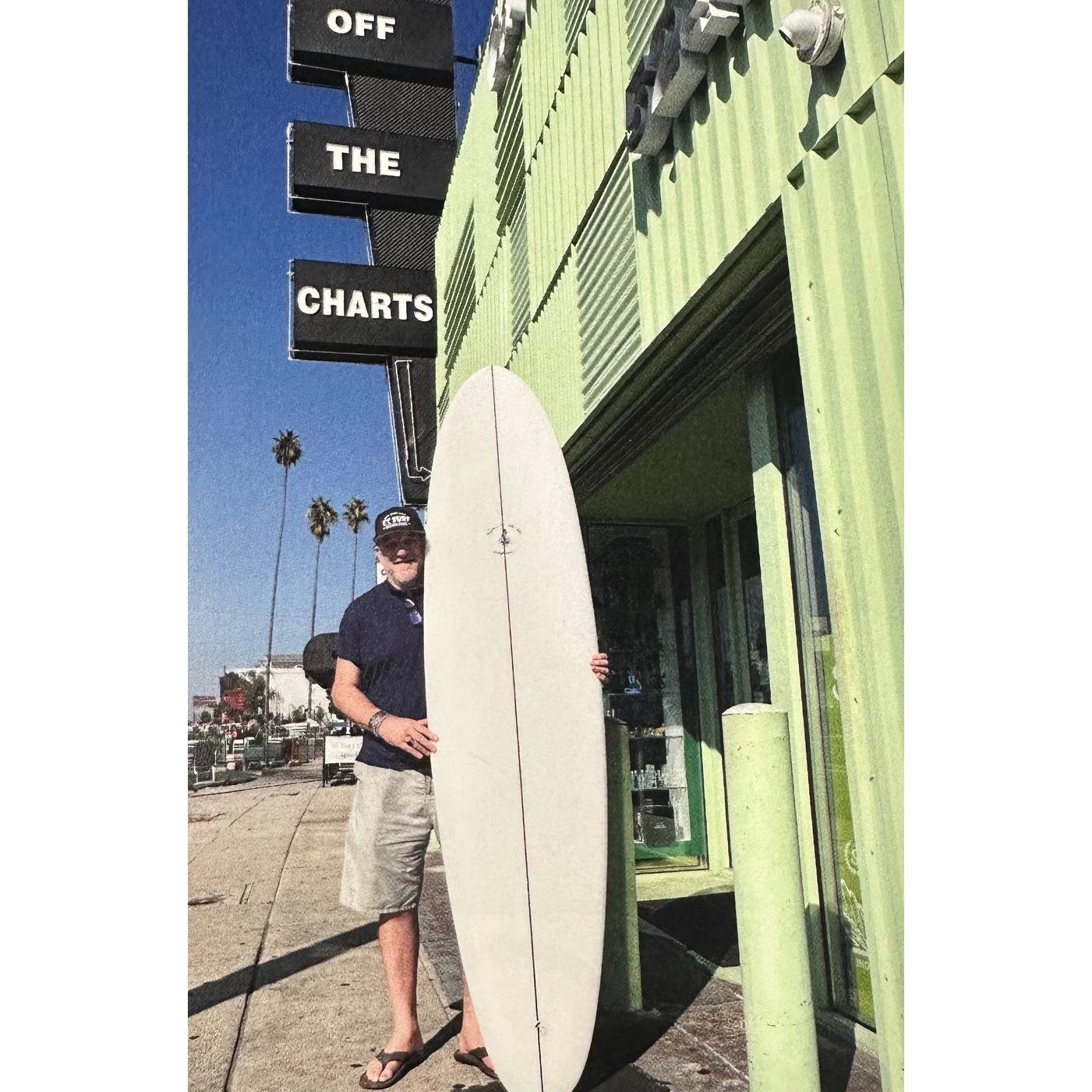 For Ben's 60th bday Sharon was instrumental in getting Ben's friends to collectively pitch in for a custom mid length surfboard shaped by legendary shaper Marc Andreeni. (The Vaquero model- iconic)