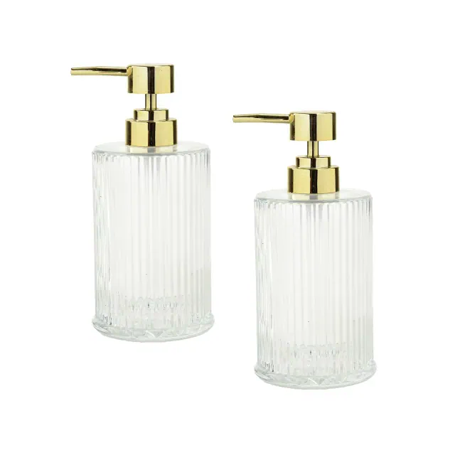 Cameo 2PK Soap/Lotion Dispenser with Rust Proof Stainless Steel Pump, Non-Slip Protective Silicone Feet, Heavy Duty Glass